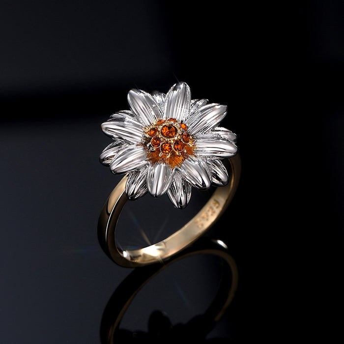 Anillo de margarita bicolor para mujer diseño de girasol