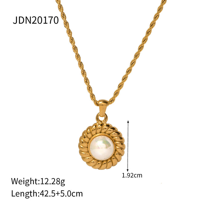 18K Gold-Plated Stainless Steel Pendant Necklace with Bread Texture - Women's Fashion Jewelry