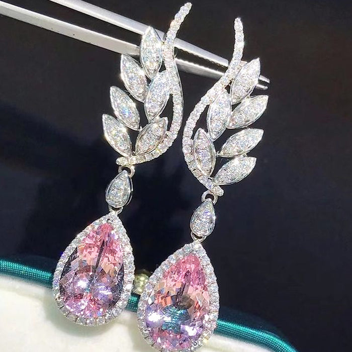 Angel Wing Earrings Pink Diamond Tear Drop Earrings