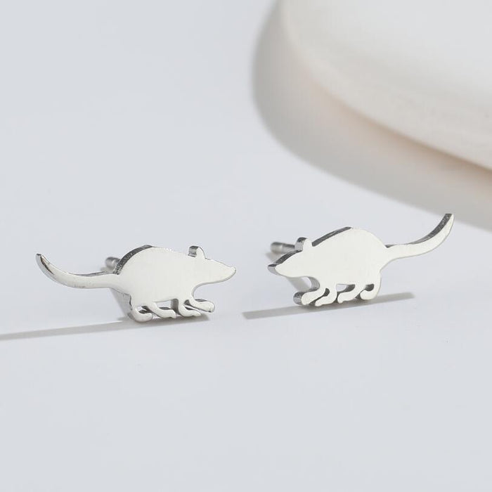 Mouse Design Stainless Steel Stud Earrings - Cute and Creative Animal Jewelry