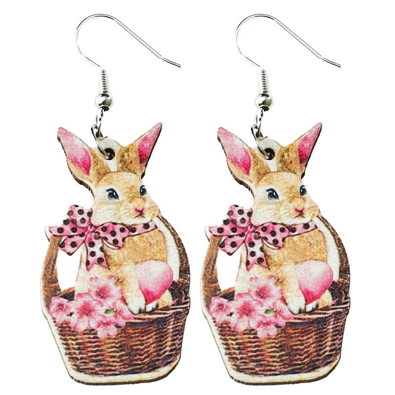 Pendientes de conejito de bosque de Pascua con diseños deportivos de mamá y maestra del oeste