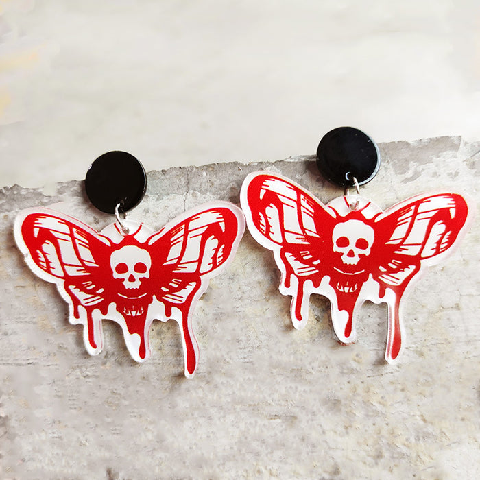 Halloween moth balloon playing card skull acrylic earrings - wallojewerly 