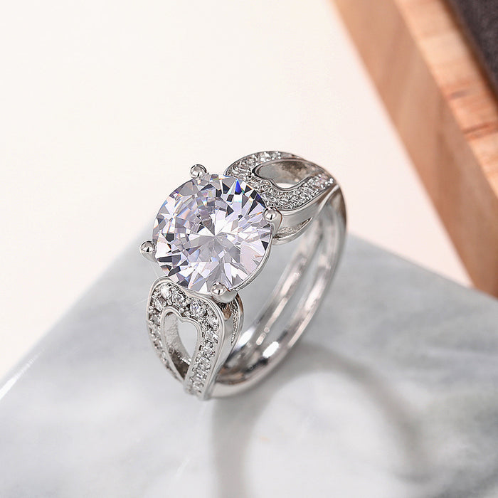 Hollow cross four claw ring wedding proposal engagement ring