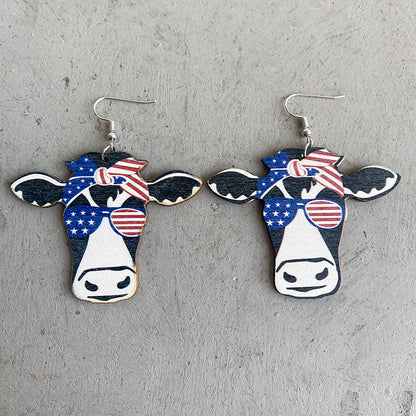 Wooden patriotic cow earrings