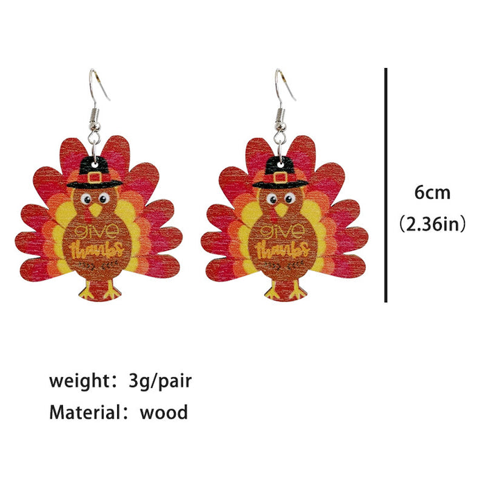 Wooden Thanksgiving Turkey Earrings