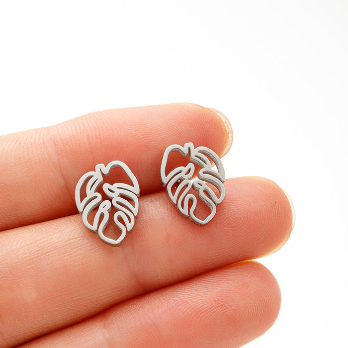 Bohemian Tree Leaf Stainless Steel Stud Earrings - Nature-Inspired Jewelry for a Vintage Look - wallojewerly 