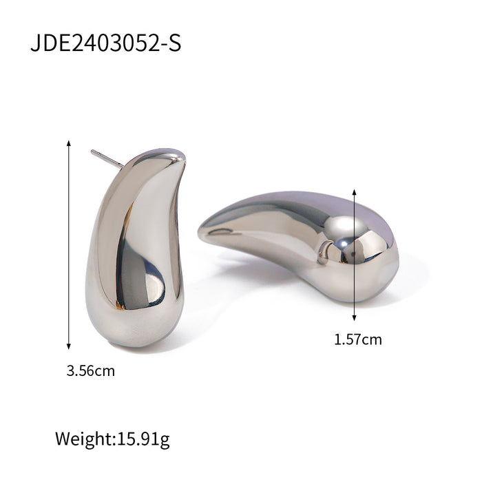 Fashionable Titanium Steel Earrings - 18K Gold Stainless Steel Wave Pattern Earrings for Women