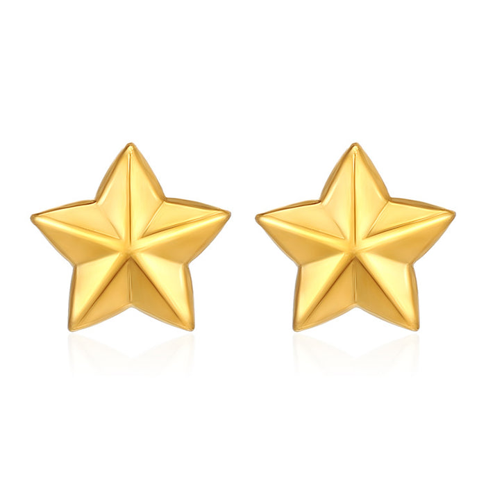 Three-dimensional five-pointed star earrings plated with 18K titanium steel