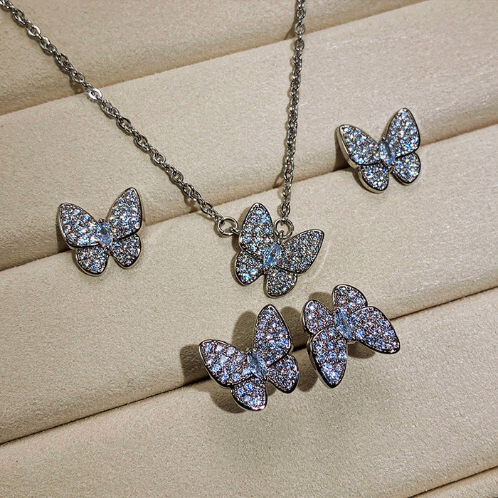 Butterfly zircon three-piece jewelry set, direct