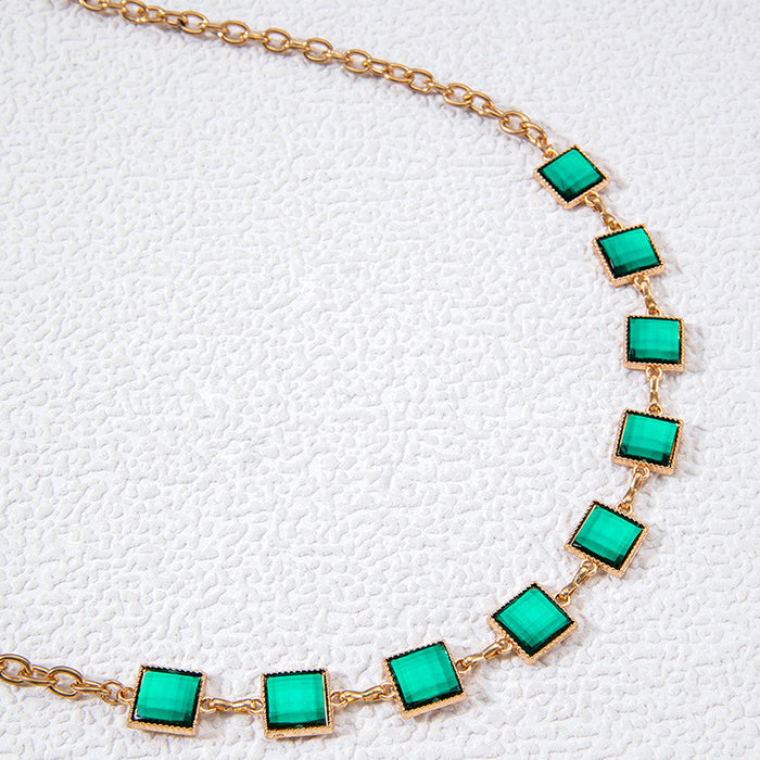 Imitation emerald square metal waist chain light luxury waist ornaments