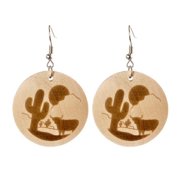 Wooden cactus horse earrings