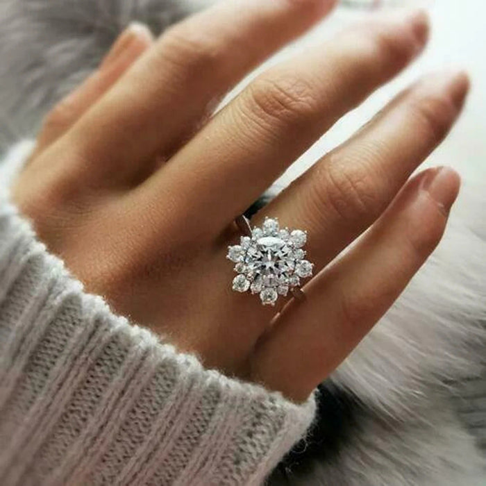 Anillo de copo de nieve de moda, diseño de nicho, regalo de cumpleaños de circón, anillo femenino