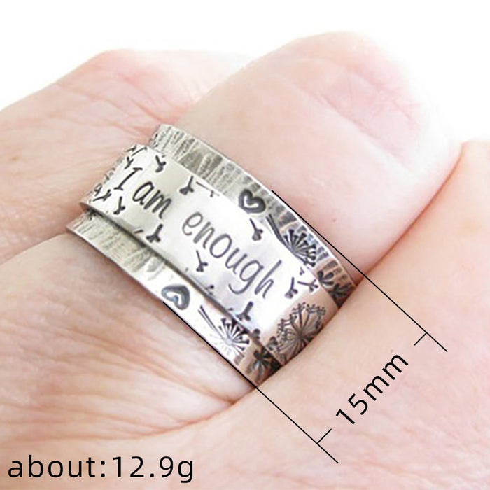 Retro dandelion ring I am enough letter ring