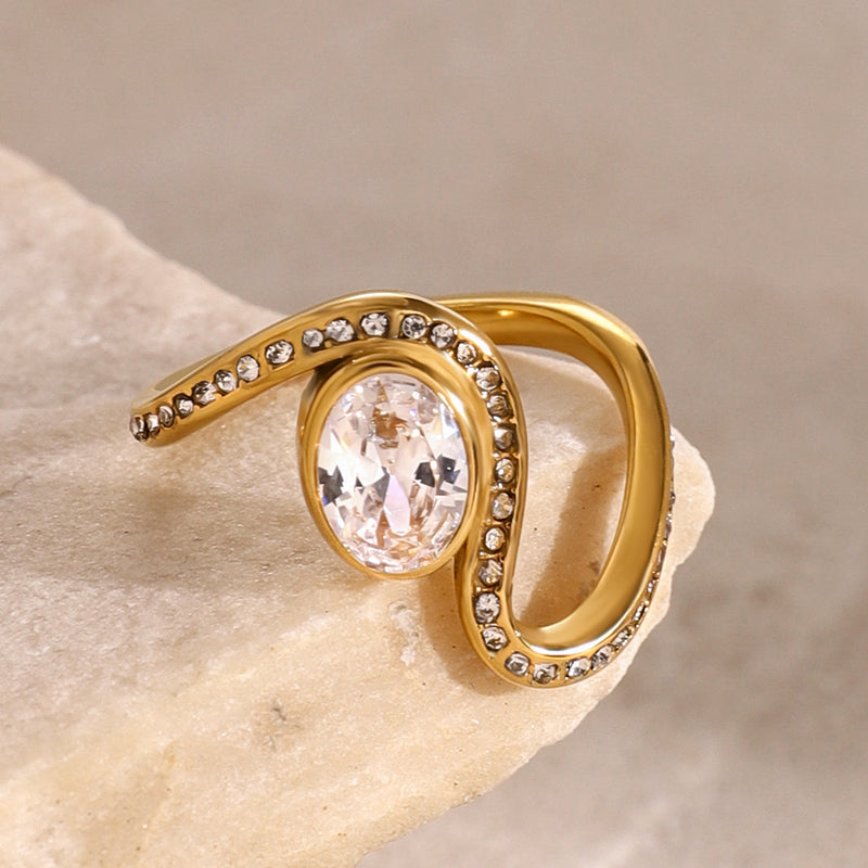 Stainless steel irregular rhinestone ring