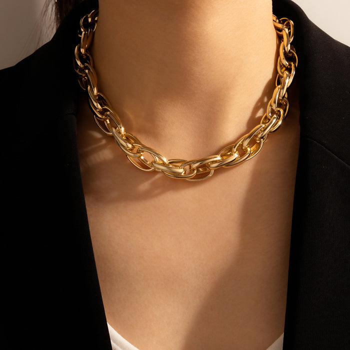 Heavy Metal Alloy Statement Necklace with Geometric Minimalist Choker Design