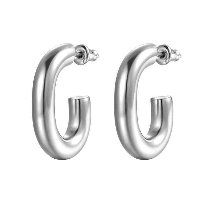 Simple oval earrings trendy 18K titanium steel earrings