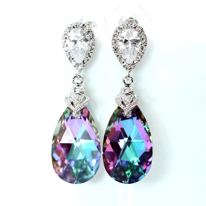 Pear-Shaped Teardrop Earrings Colored Crystal Drop Earrings