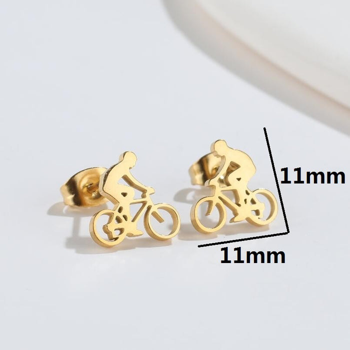 Bicycle Rider Stainless Steel Stud Earrings - Sporty and Fun Jewelry for Active Women