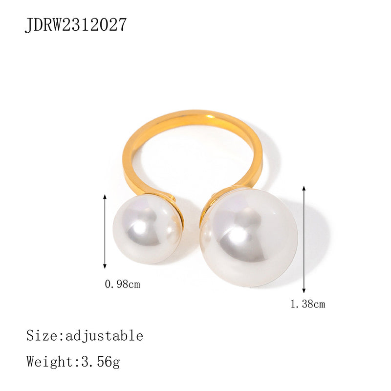 Stainless steel pearl exaggerated ring