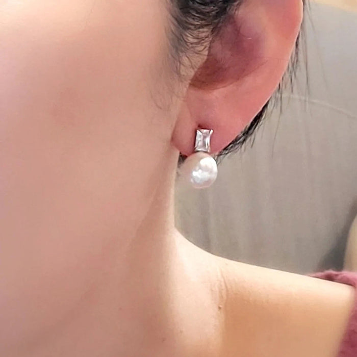 Pendientes de perlas de imitación de gran diámetro Pendientes de diamantes cuadrados de moda