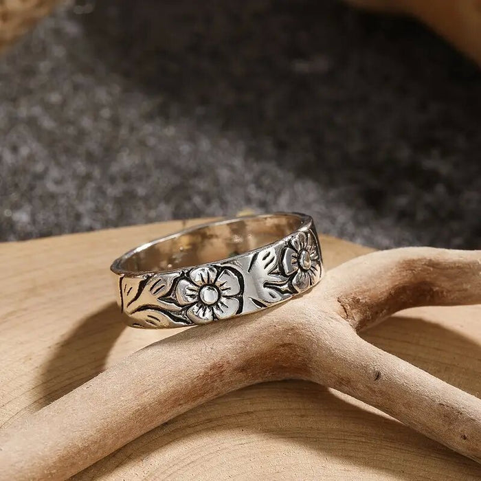 Engraved cherry blossom ring personalized sunflower