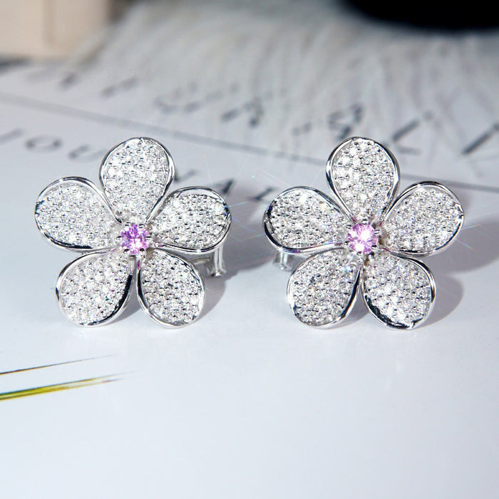 Sweet and temperament floral earrings, Korean creative pink flower earrings