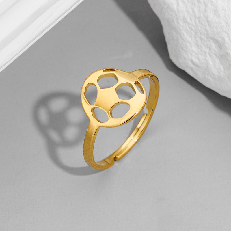 Stainless steel football ring, simple geometric round open ring wholesale - wallojewerly 