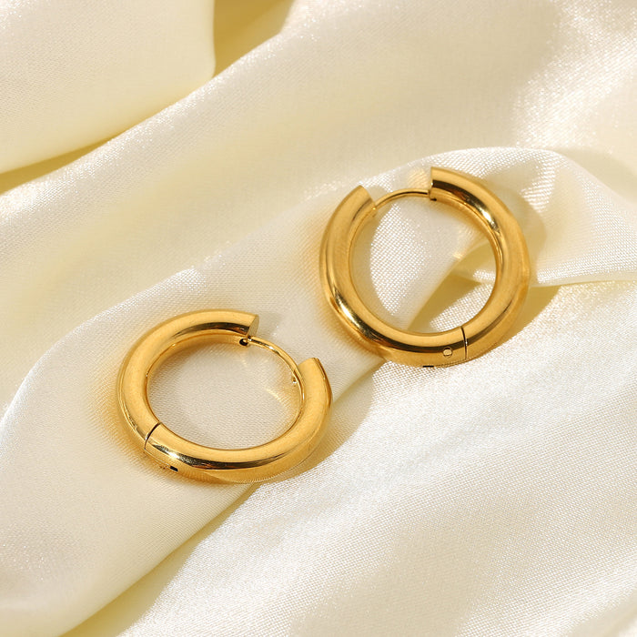 18K Gold Plated Stainless Steel Earrings - Solid Hoop Design Jewelry