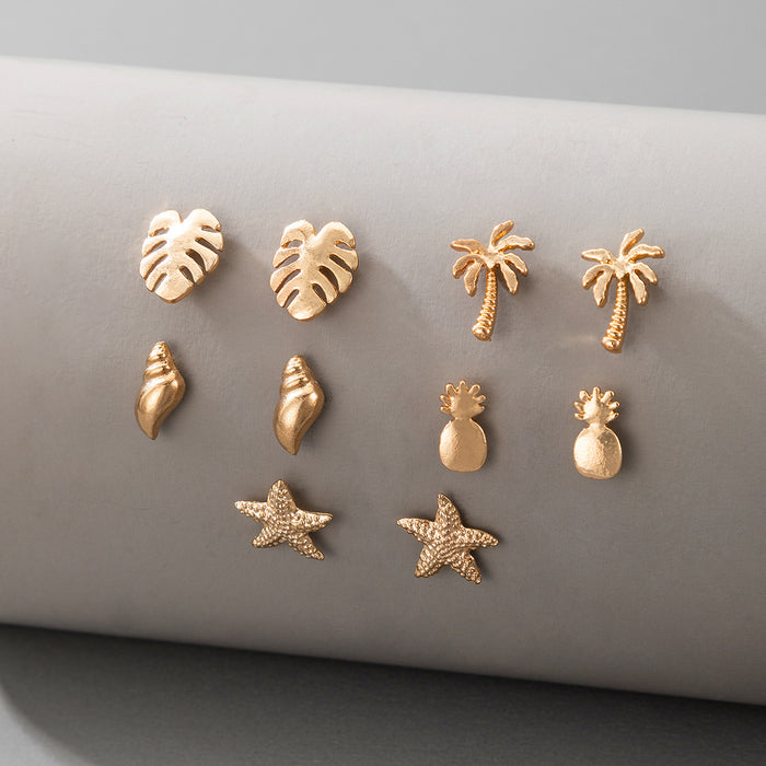 Geometric earrings set leaf conch star pineapple earrings