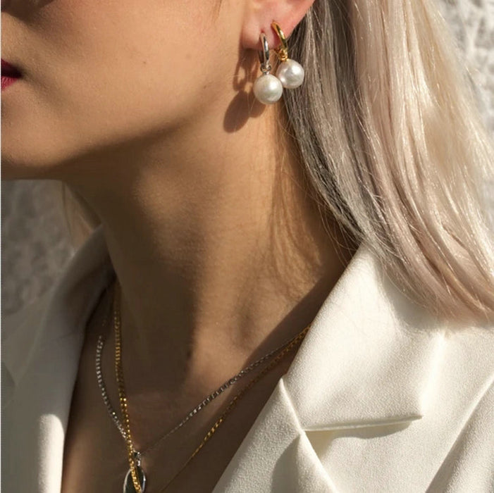 Pendientes de perlas de moda transfronteriza: pendientes de cobre galvanizado para mujer