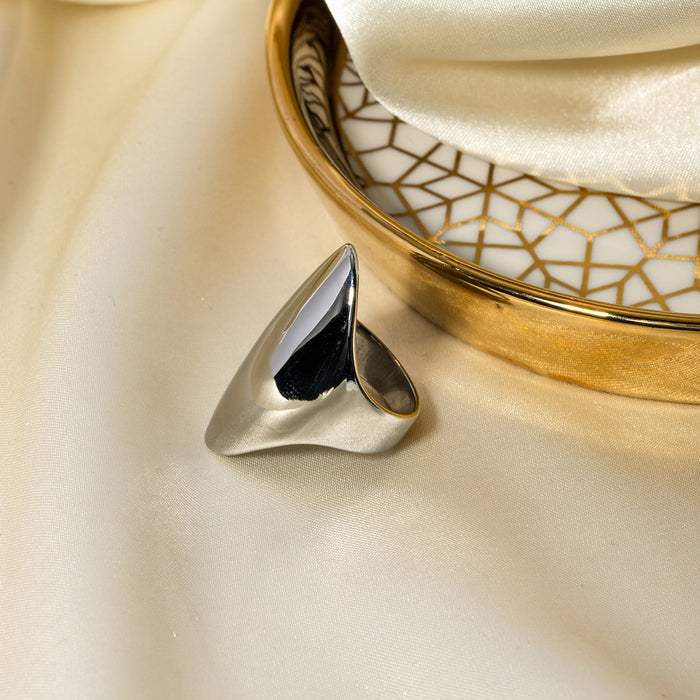 18K Gold Stainless Steel Geometric Ring with Devil's Eye Inlay