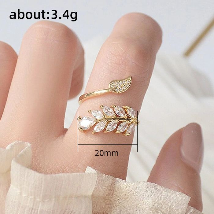 Leaf zircon ring atmospheric opening adjustable women's jewelry