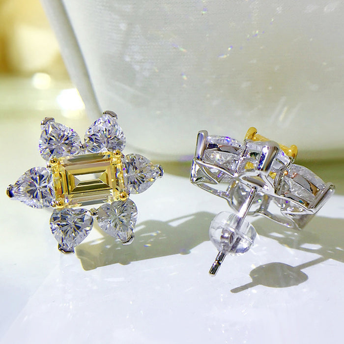 Yellow Diamond Earrings Flower Zircon Dinner Earrings