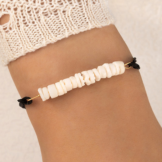 Shell Braided Cord Single Layer Bracelet with Adjustable Fit