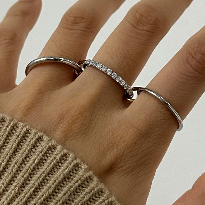 Stainless steel zircon stacking plain ring
