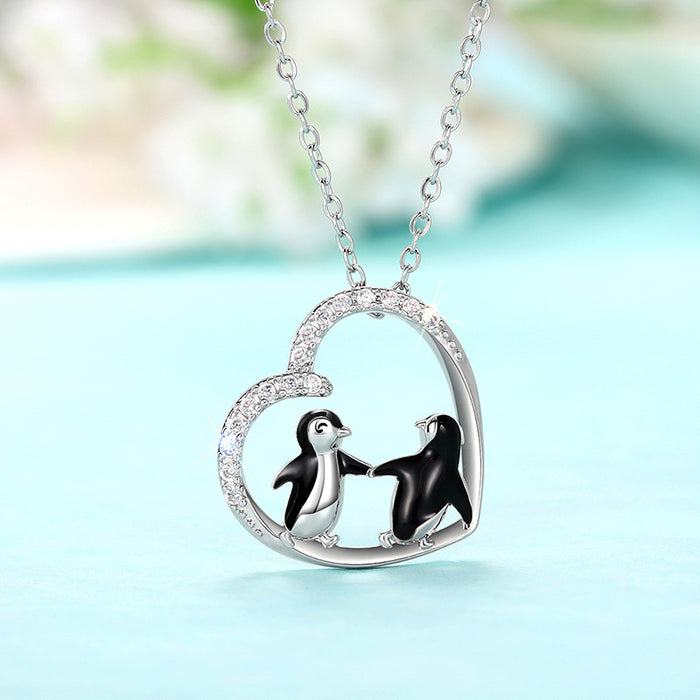 Heart-shaped penguin pendant creative hand in hand girlfriend necklace