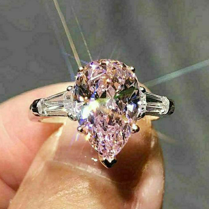 Anillo de boda de alta gama con circonita en forma de pera y lágrima rosa