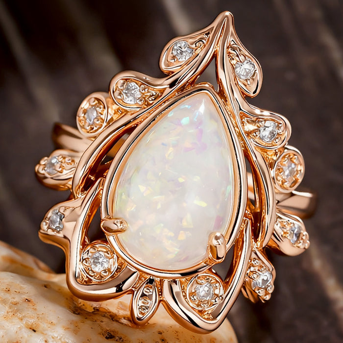 Women's horse eye leaf water drop micro inlaid zircon ring
