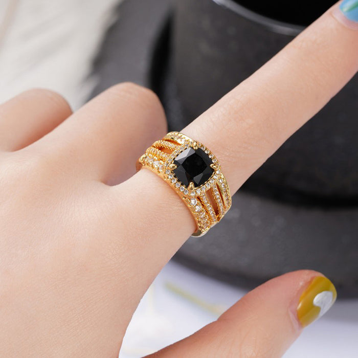 Retro square three-set ring for men and women, French luxury live ring set