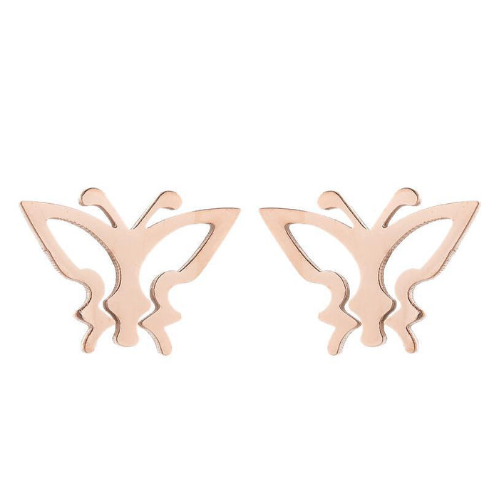 Butterfly earrings, double stainless steel female models small fresh hollow Korean style wings Yiwu small commodity wholesale