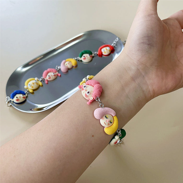 Pulsera de estudiante de pintura al óleo francesa coloreada de resina estilo infantil