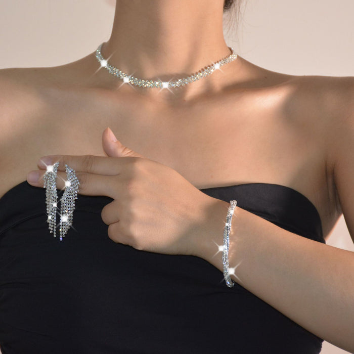 Conjunto de collar de novia: elegante joyería de diamantes de imitación para bodas y sesiones de fotos