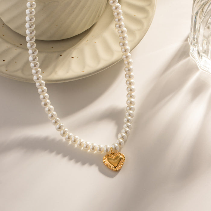 18K Gold-Plated Pearl Heart Pendant Necklace - Women's Fashion Jewelry