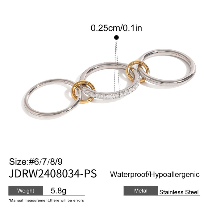 Stainless steel zircon stacking plain ring