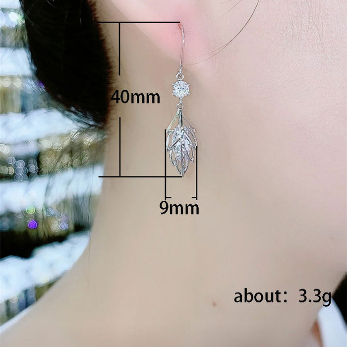 Leaf Earrings Hollow Design Zircon Earrings