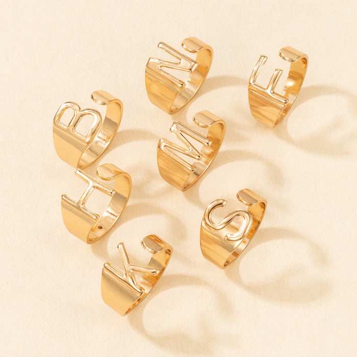 English letters simple gold 7-piece ring set