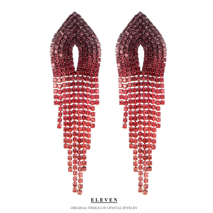 Exaggerated Hollow Tassel Earrings - Long Rhinestone Dangles for a Bold Look