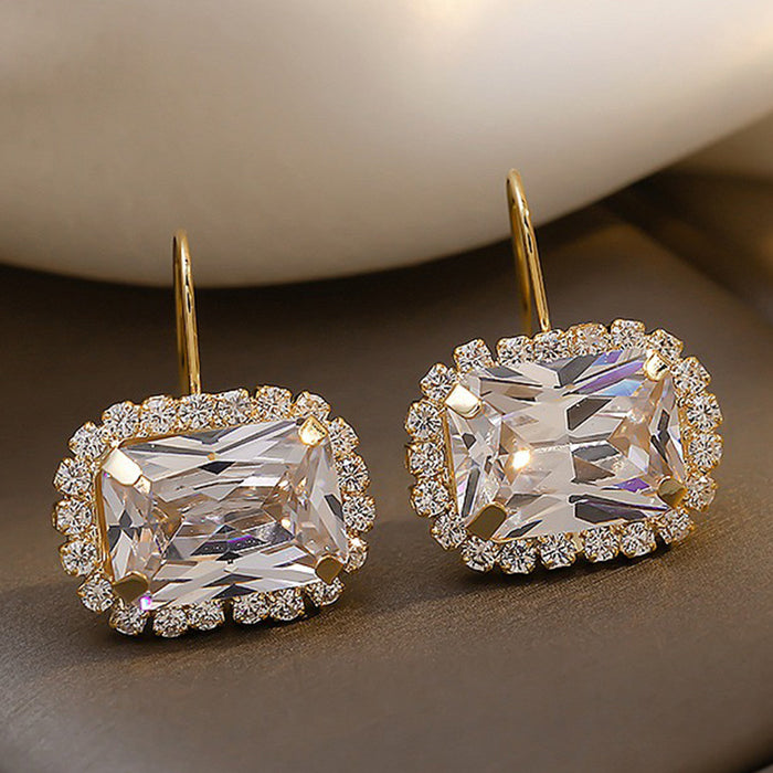 Square crystal ear hooks European and American geometric earrings design