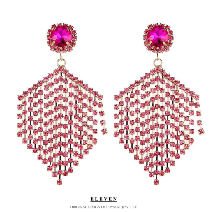 Exquisite geometric irregular earrings with pink rhinestones