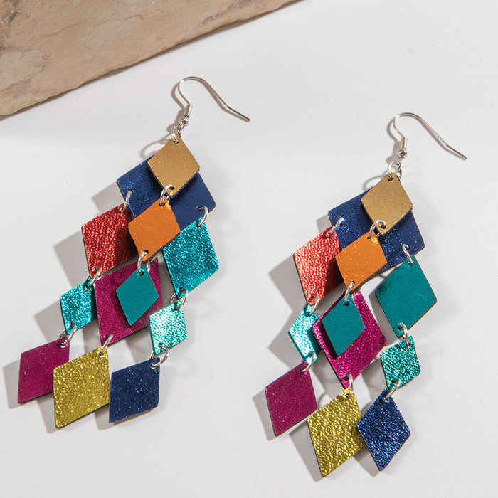 Colorful geometric diamond pendant earrings creative earrings